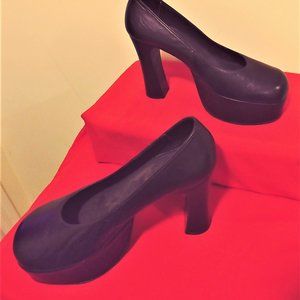 Black leather Luichiuy baby doll platforms, worn only once down a fashion runway